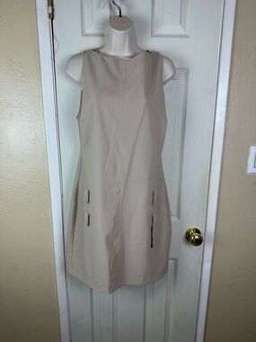 ZARA Sleeveless Cream Shift Dress with Decorative Hardware